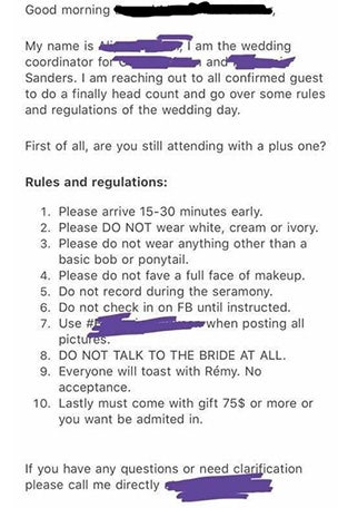 Bridezilla's demands get blasted