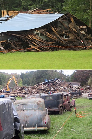 Broke barn reveals cars