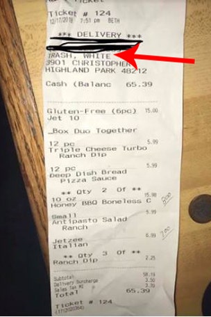 Pizza restaurant apologizes for receipt