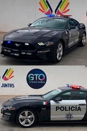 Mexican cops driving MUSTANGS
