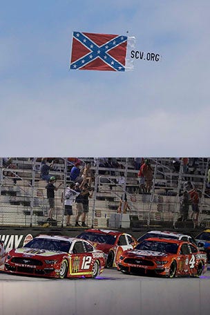 Rebel flag flies over NASCAR track