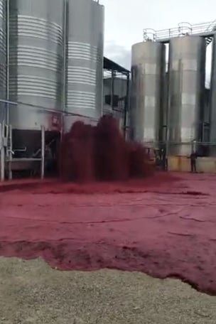 10,000 gallons of red wine flood winery