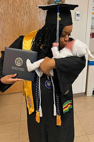 Woman gives BIRTH on graduation day