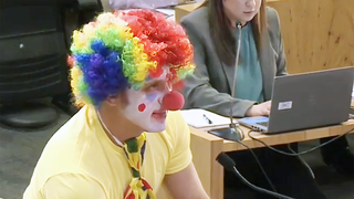 Man dressed as clown trolls city council after prolonged power outage