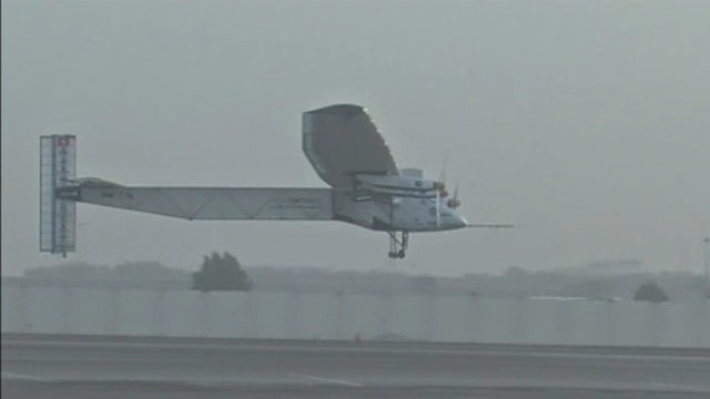 Solar-powered plane begins an around-the-world flight