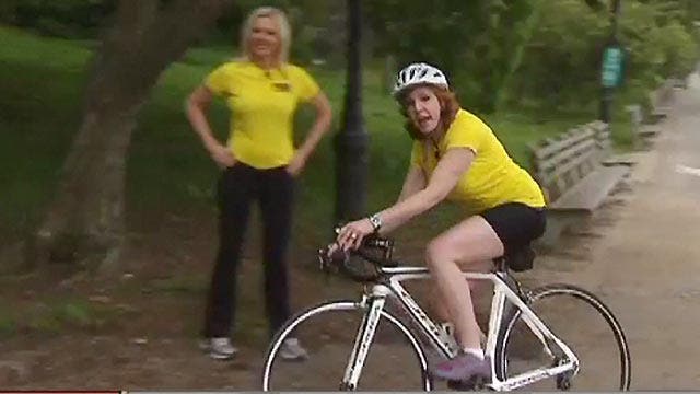 Liz Claman on the 40k bike