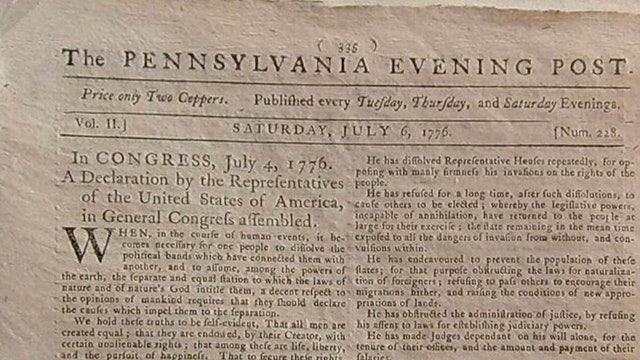 Rare First Publishing of Declaration of Independence for Sale