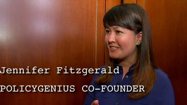 PolicyGenius CEO Jennifer Fitzgerald pitches her business to FBN’s Deirdre Bolton during an elevator ride.