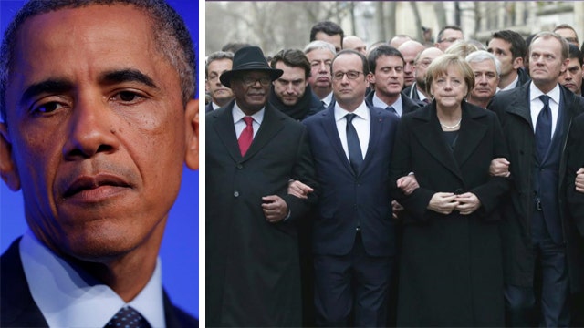 Obama blasted for failure to attend Paris anti-terror rally