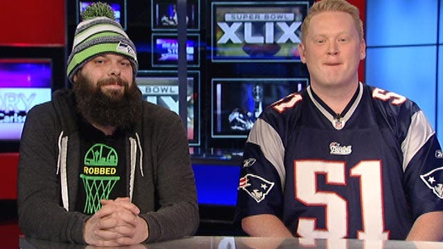 Rival fans sit side by side to talk Super Bowl matchup