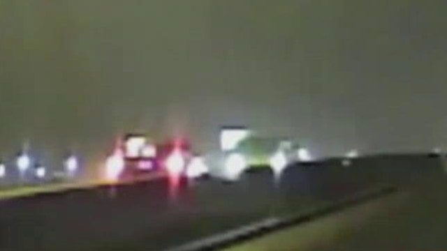 Dashcam captures car hitting van head-on on highway
