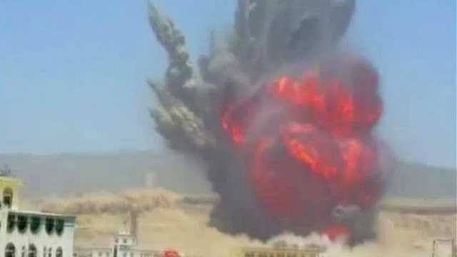 Massive explosions in Yemen as airstrikes target Houthis