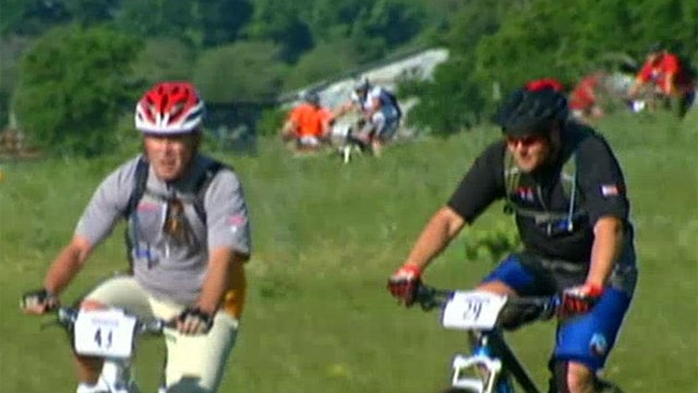 President Bush leads wounded warriors on 62-mile bike ride