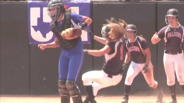 Foul ball? Catcher sends opponents flying