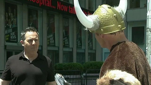 Who picks up Greg Gutfeld from work dressed like a Viking?