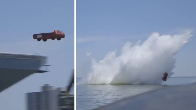 What happens when you fire giant sleds off aircraft carrier?