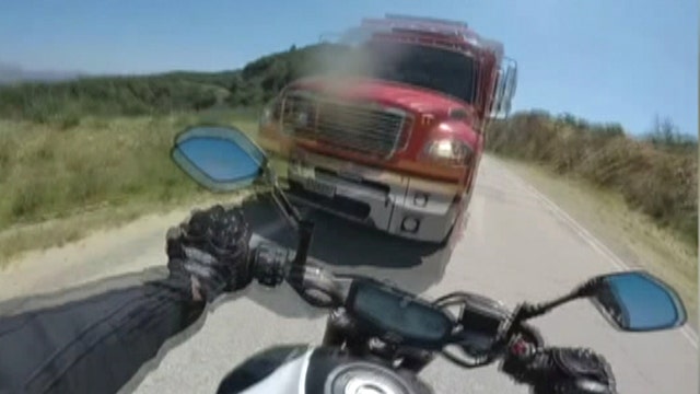 Motorcycle vs. fire truck: Shocking crash caught on tape