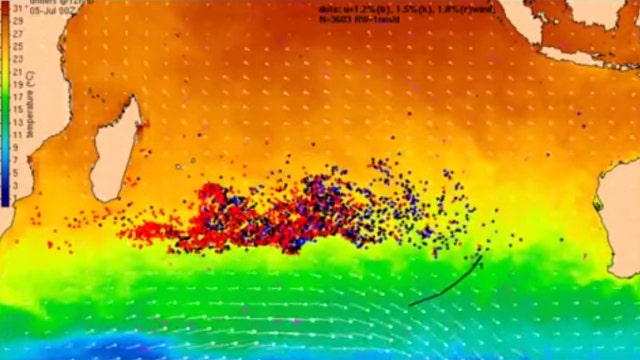 Computer model of possible MH370 debris drift pattern