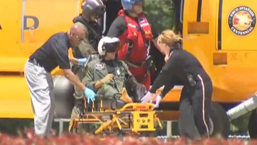 Raw video: Chopper transports airmen to hospital after F/A-18F Super Hoets crash off North Carolina coast