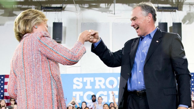 Clinton campaigns with possible VP running mate Tim Kaine