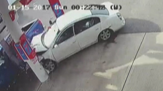 Woman seriously injured when car slams into gas pump 