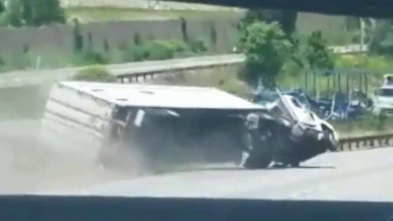 Truck crash on Pennsylvania highway caught on video; Good Samaritans save driver