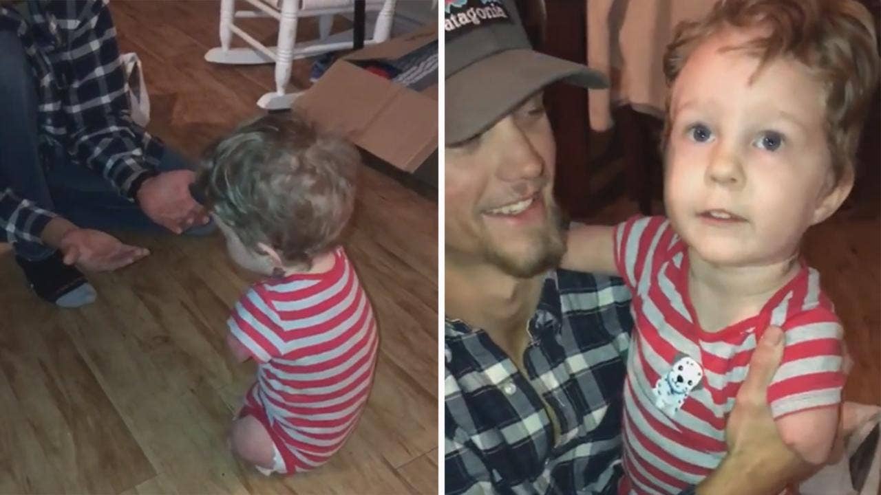 Boy born without arms or legs walks for first time in viral video
