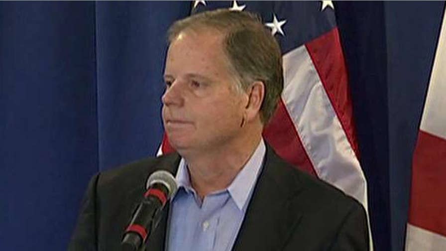 Senator-elect speaks at news conference after Alabama win.