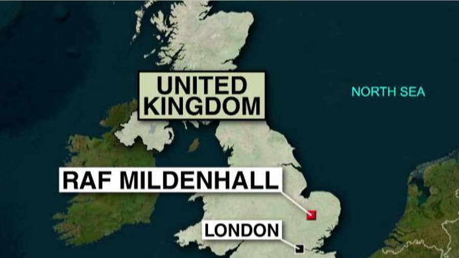 British police responding at base used by U.S. Air Force in England.