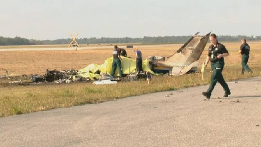 Raw video: Investigators survey scene of fatal crash at Central Florida airport.