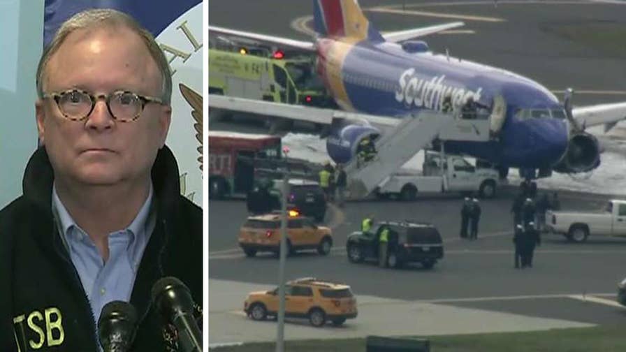 Robert Sumwalt briefs the media after the left engine of the Boeing 737-700 bound for Dallas exploded in midair.