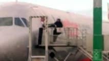 Must-see video shows a Melbourne man trying to pry open a locked airplane door after he missed his flight. He allegedly stormed the gate, pushed past the crew and ran to plane.