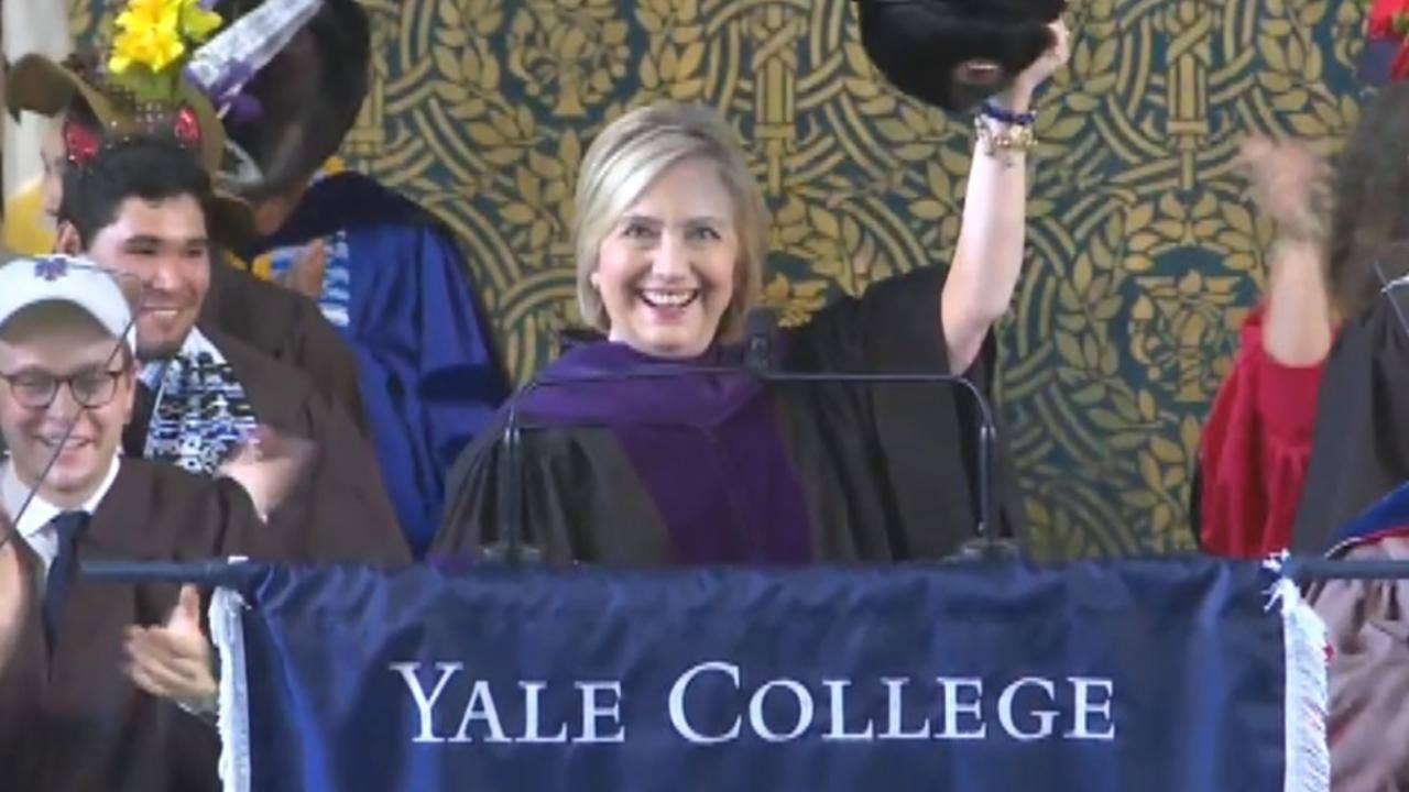 'No, I'm not over it': Hillary Clinton jabs Trump, shows off Russian hat at Yale Class Day