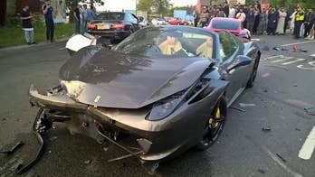 Police in the U.K. are searching for the missing driver of a Ferrari after it crashed into a Porsche.