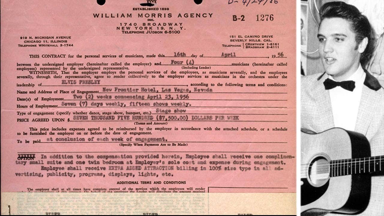 Elvis Presley's contract for his first Las Vegas shows up for auction