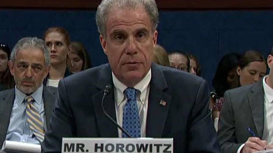 Inspector general Michael Horowitz testifies before joint hearing of the House Judiciary and Oversight Committees on whether anti-Trump FBI agent Peter Strzok's political bias affected the initiation of Special Counsel Robert Mueller's investigation.