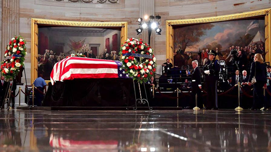 American service members in dress uniform carried Senator John McCain into the United States Capitol for the final time; chief congressional correspondent Mike Emanuel reports.