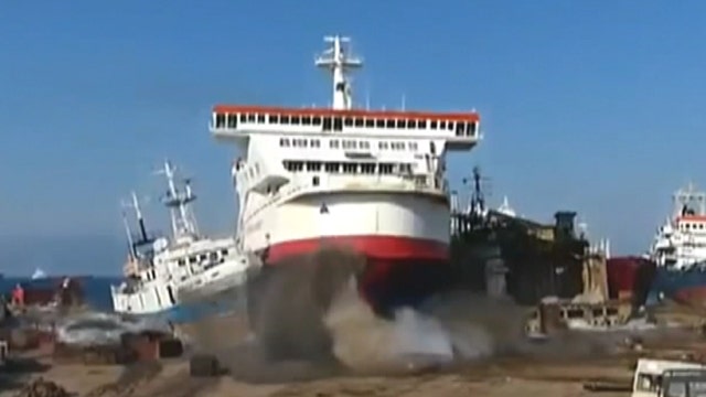 Ship 'wrecked': 26,000 ton boat crashes into land