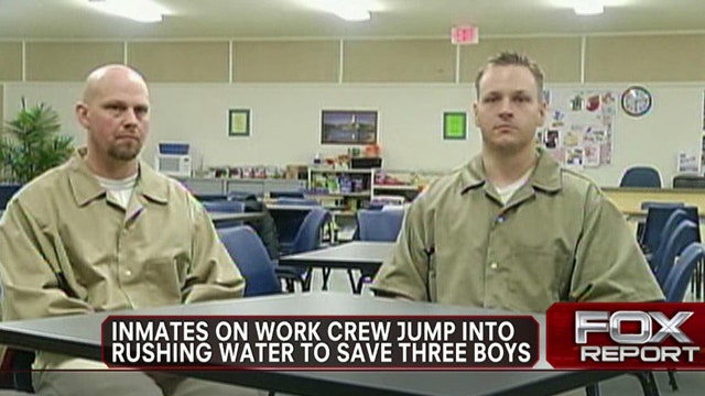 Inmates on work crew jump into rushing water to save boys