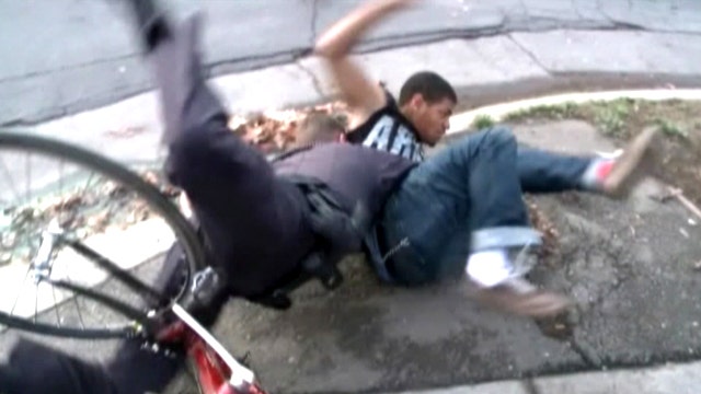 Ultimate takedown: Hero cop tackles suspect fleeing on bike