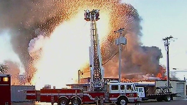 Cameras catch massive explosion as firefighters battle blaze