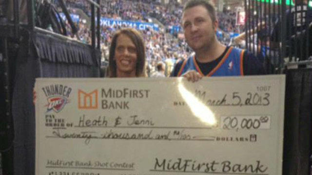 Amazing half-court shot pays for wife's medical bills