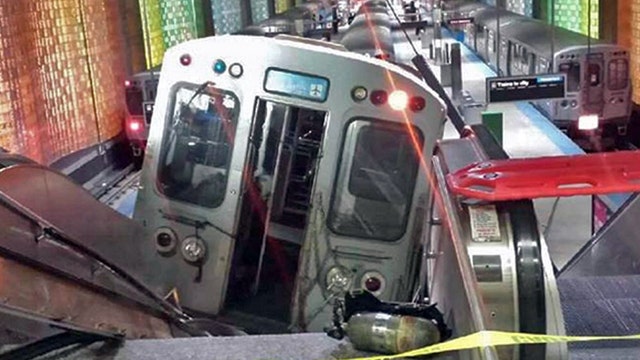Surveillance video shows train smash into O'Hare platform 