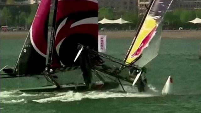 Catamarans collide during extreme race