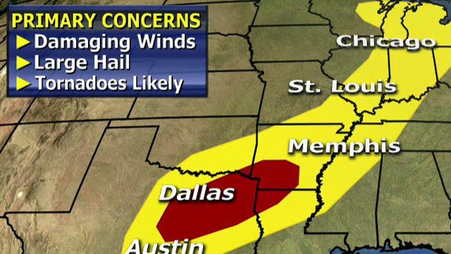 Elevated risk of severe weather from Texas to Great Lakes