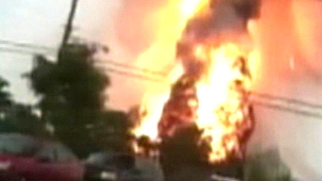 Explosion after freight train derailment caught on tape