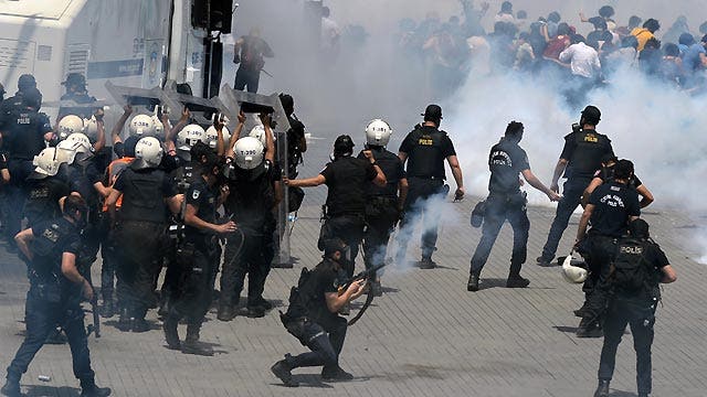 Turkish police fire tear gas at Taksim Square protestors