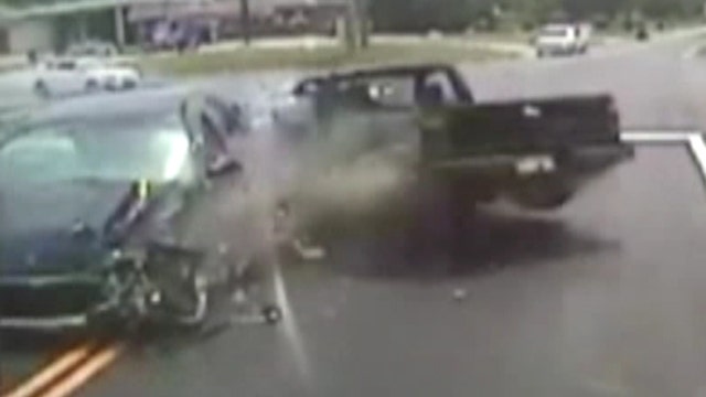 Violent head-on collision caught on bus' dashcam  
