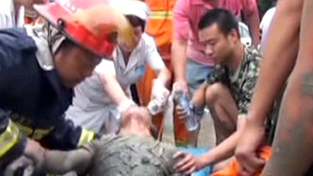 Construction worker saved from collapsed well in China