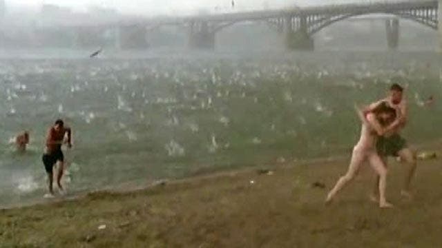 Chaos, panic in Siberia as violent hailstorm strikes beach